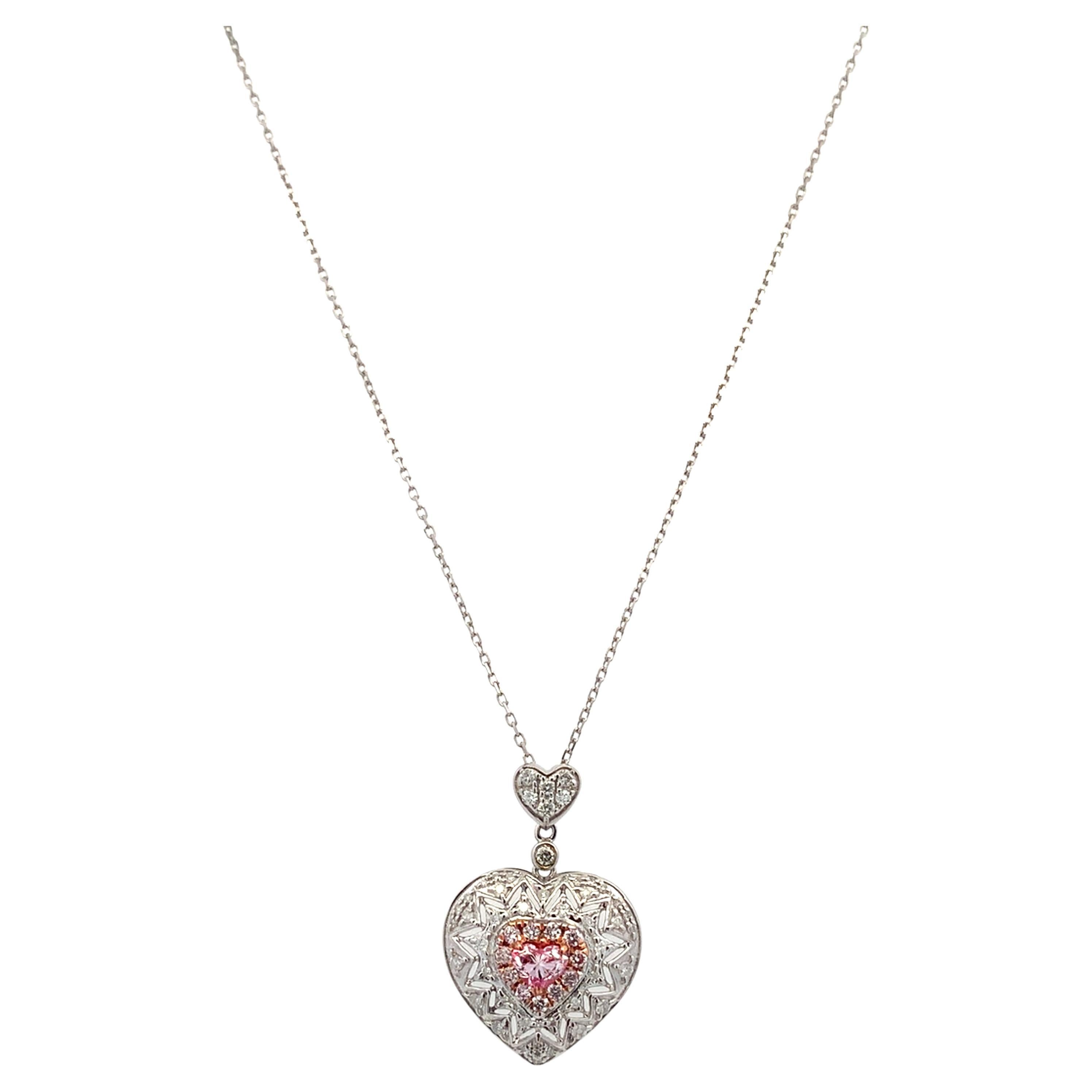 Fancy pink heart shaped diamond pendant necklace 18k white gold