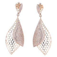 Orecchini pendenti con foglie di diamante naturale Fancy Pink Diamond in oro massiccio 14 carati (certificati)
