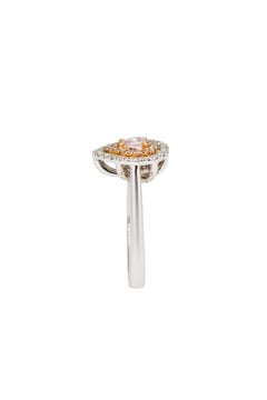 Fancy Pink Pear Shape Diamond Double Halo Pavé Ring in 18K white Gold