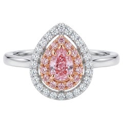Fancy Pink Pear Shape Diamond Double Halo Pavé Ring in 18K white Gold