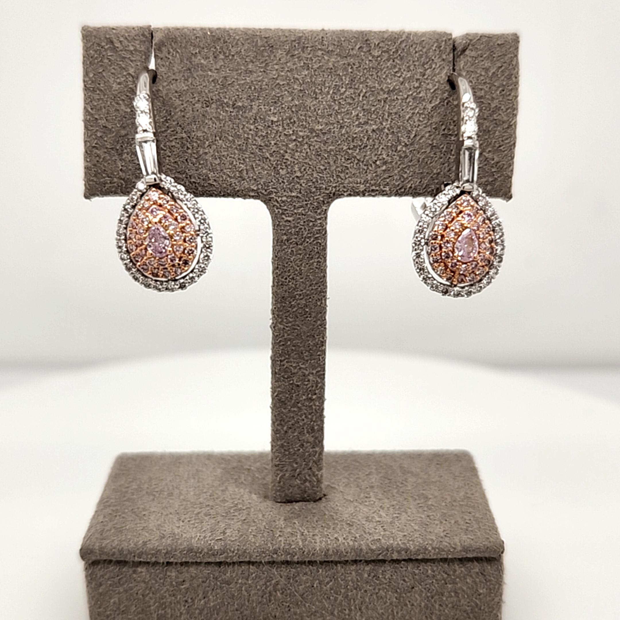 Ausgefallene rosa birnenförmige Diamant-Ohrringe mit Hebelrückseite (Zeitgenössisch) im Angebot