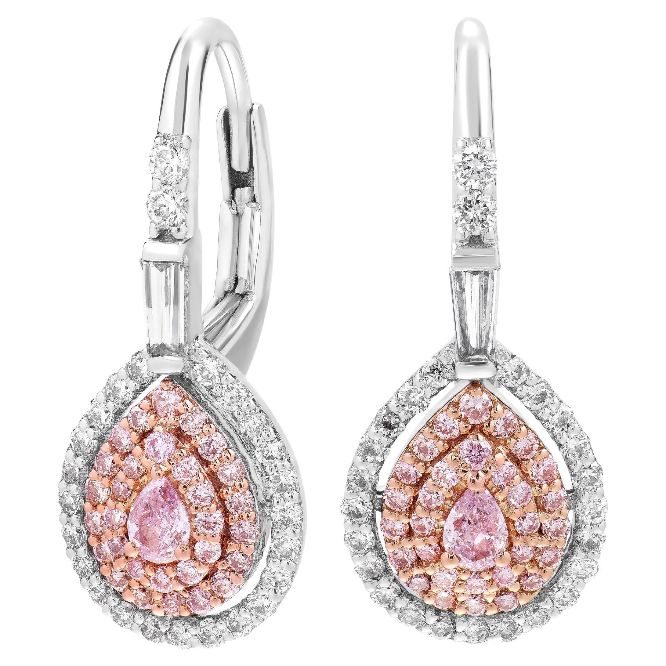 Fancy Pink Pear Shape Diamond Lever-back Fashion Earrings