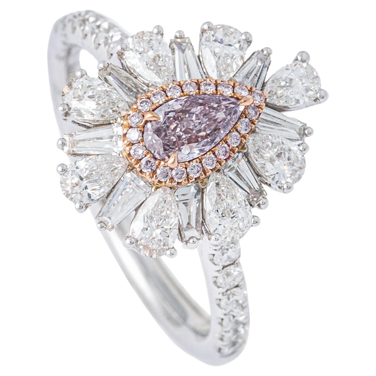 Fancy Pink Purple Diamond White Gold 18K Ring For Sale