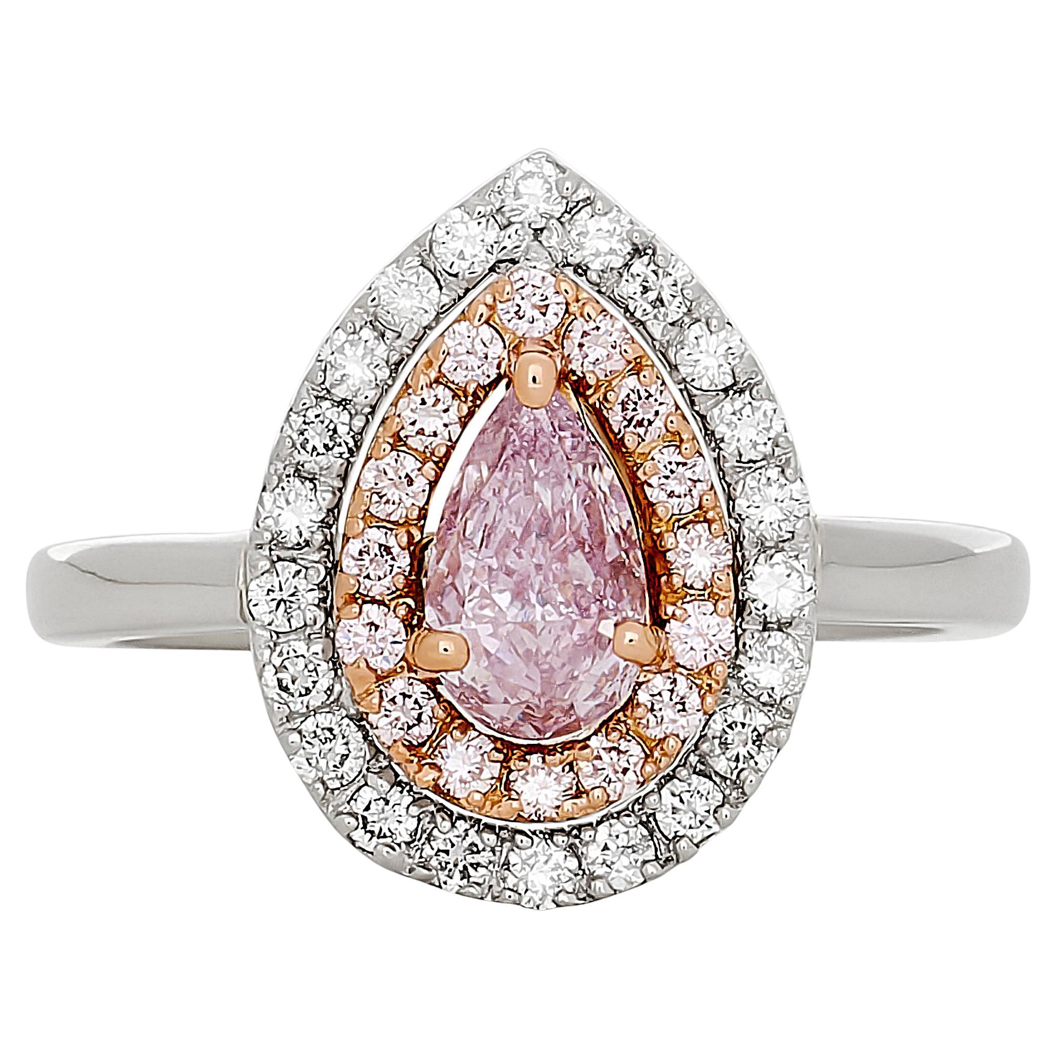 Fancy Pink-Purple Pear Diamond Double Halo Style Ring in Plat/18K Rose Gold