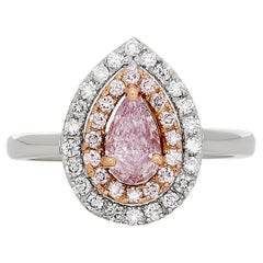 Fancy Pink-Purple Pear Diamond Double Halo Style Ring in Plat/18K Rose Gold