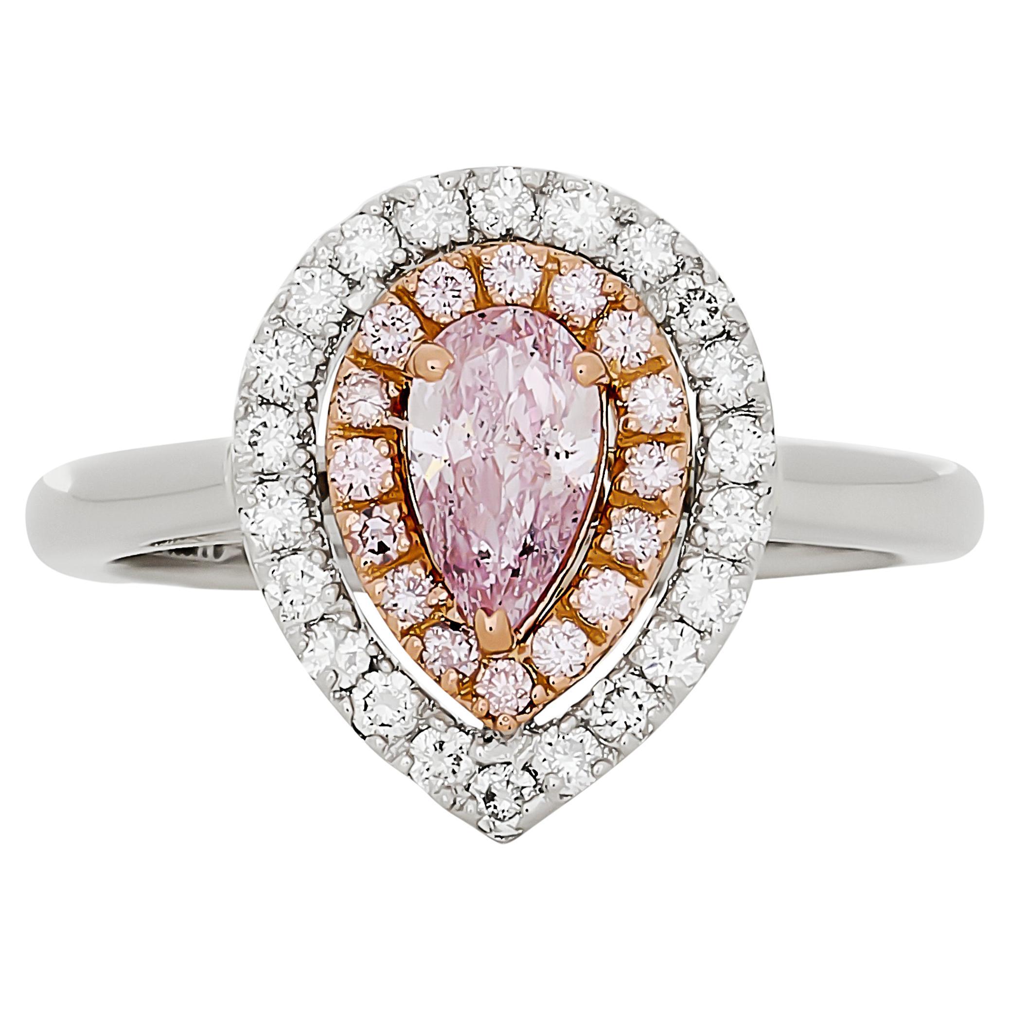 Fancy Pink-Purple Pear Diamond Double Halo Style Ring in Plat/18K Rose Gold en venta