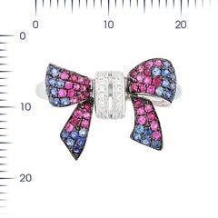 Weißgoldring mit ausgefallenem rosa Saphir, blauem Saphir, Rubin und weißem Diamant