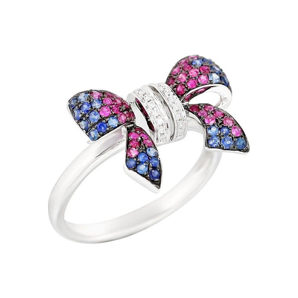 For Sale:  Fancy Pink Sapphire Blue Sapphire Ruby White Diamond White Gold Ring 3