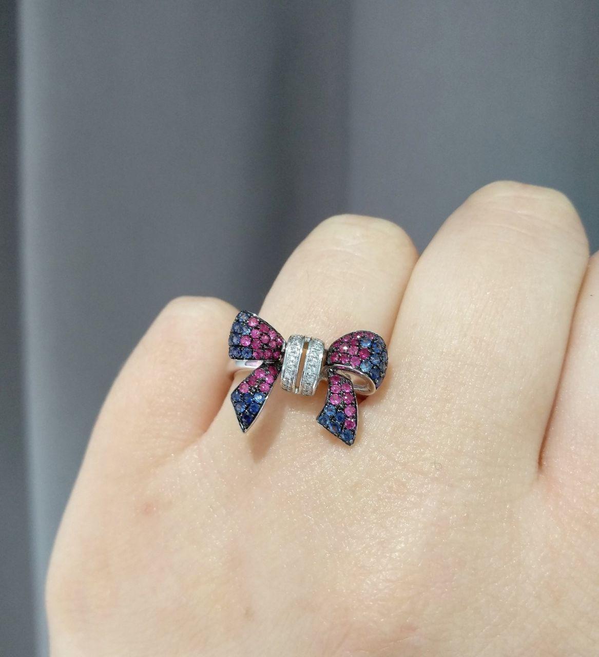 For Sale:  Fancy Pink Sapphire Blue Sapphire Ruby White Diamond White Gold Ring 5