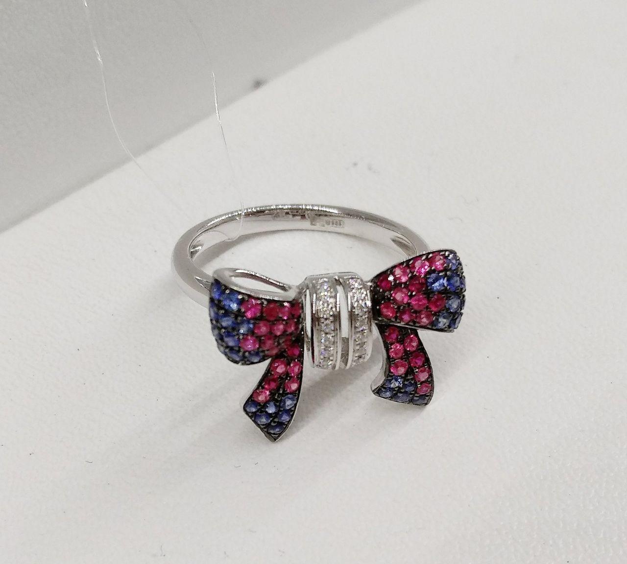 For Sale:  Fancy Pink Sapphire Blue Sapphire Ruby White Diamond White Gold Ring 7