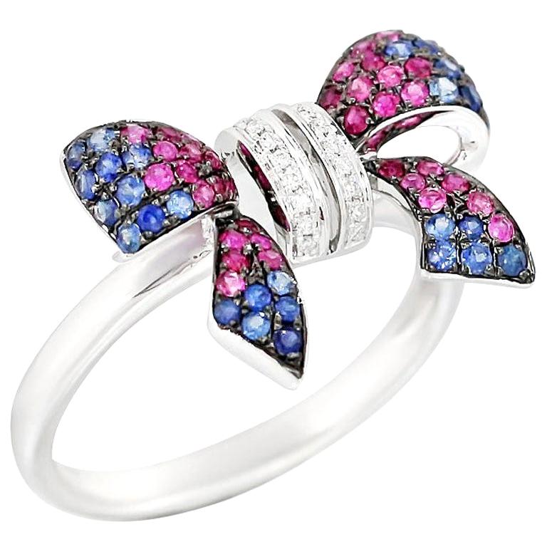 Fancy Pink Sapphire Blue Sapphire Ruby White Diamond White Gold Ring