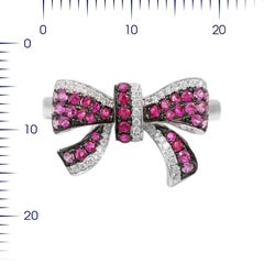 Fancy Pink Sapphire White Diamond White Gold Bow Tie Statement Ring