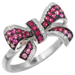 Fancy Pink Sapphire White Diamond White Gold Bow Tie Statement Ring