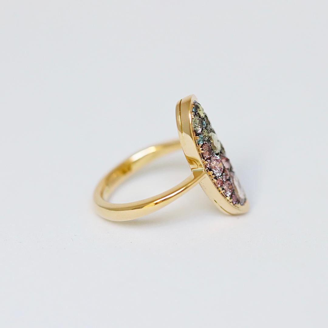 Fancy Pink To Green Diamond Gradient Mosaic Pavé Ring For Sale 1
