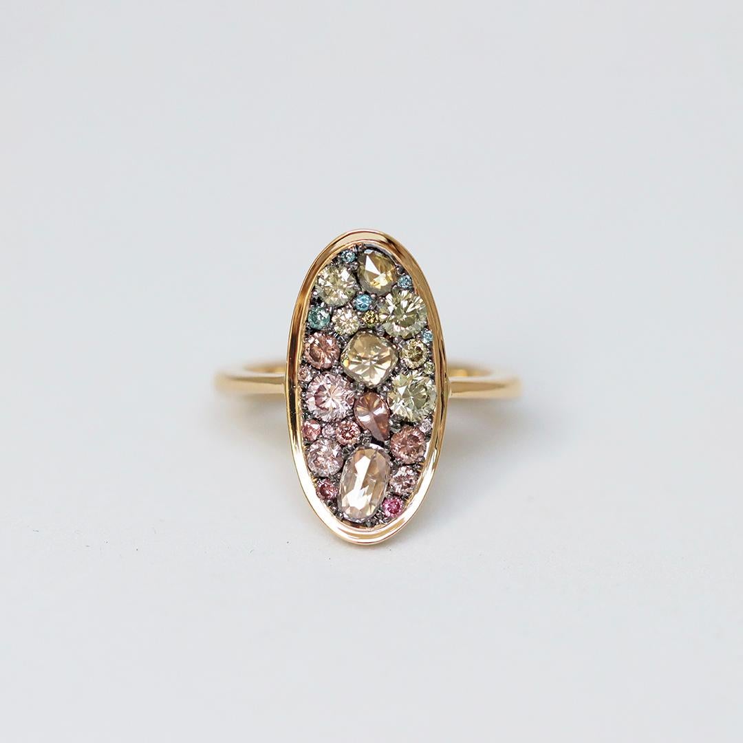 Fancy Pink To Green Diamond Gradient Mosaic Pavé Ring For Sale 3