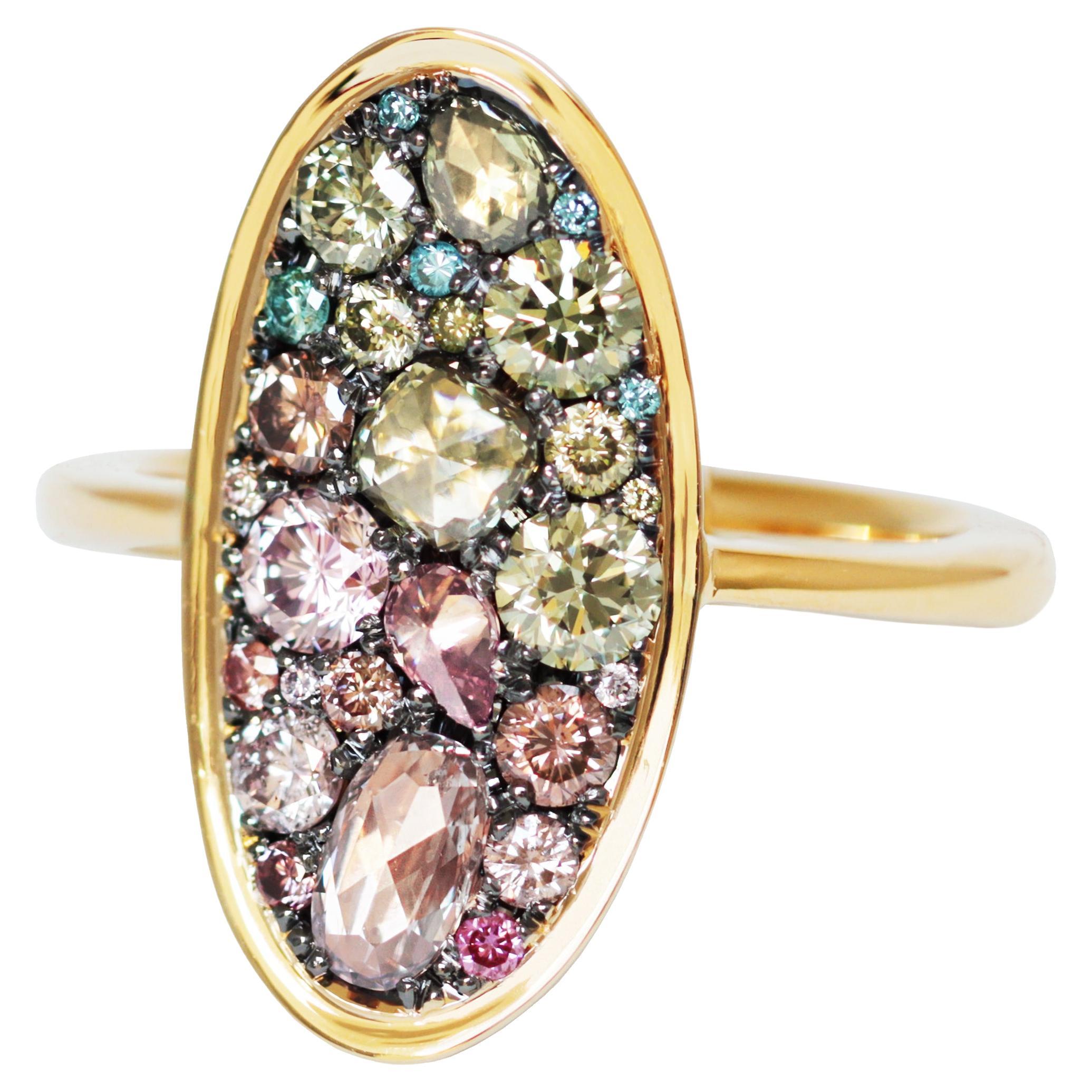 Fancy Pink To Green Diamond Gradient Mosaic Pavé Ring