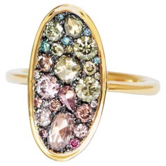 Anillo Pavé Gradiente de Diamante Rosa a Verde Fantasía