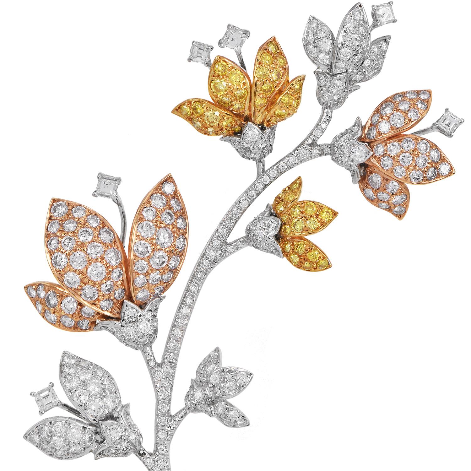 Moderne Fantaisie rose et jaune  Broche fleur tulipe en or 18K avec diamant en vente