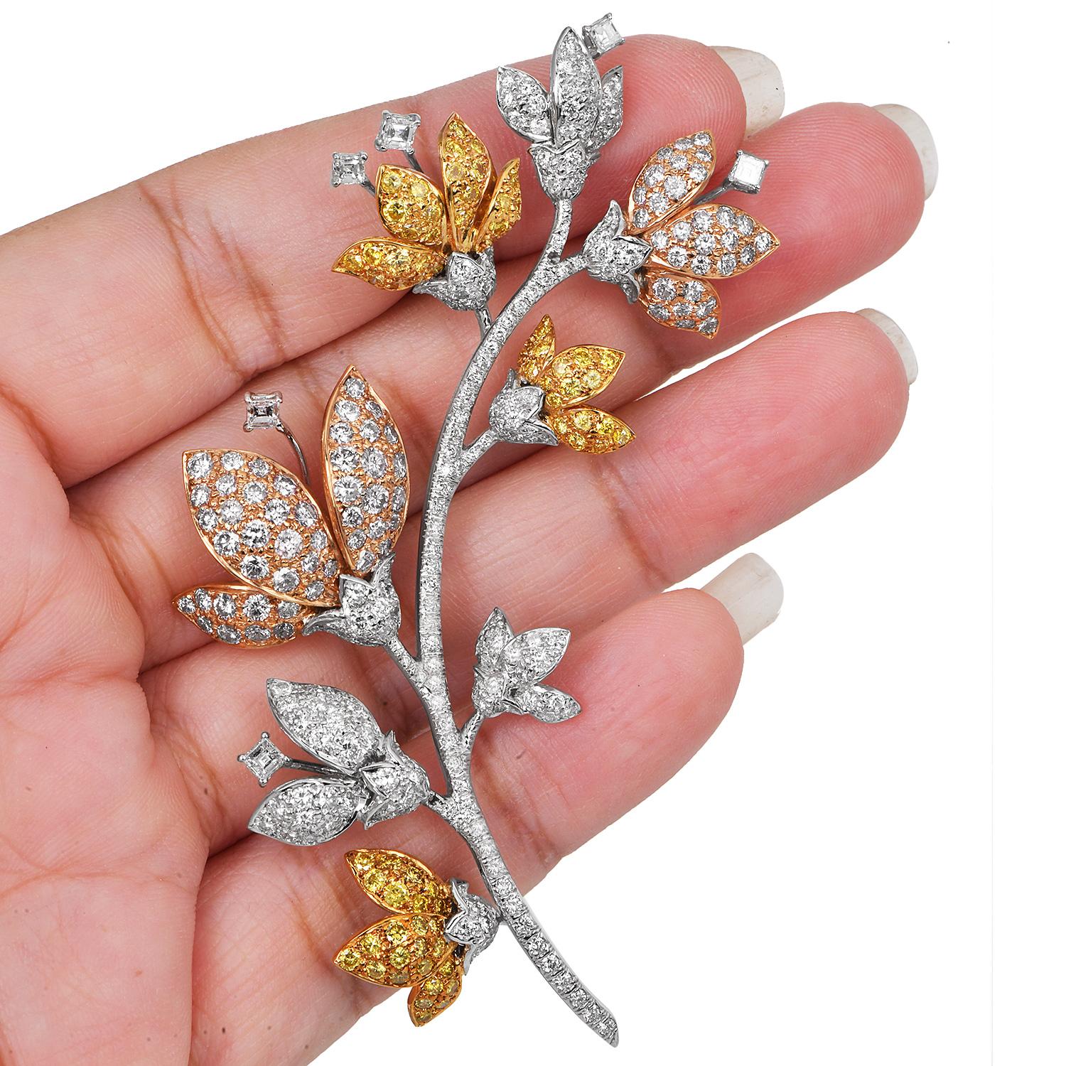 Fantaisie rose et jaune  Broche fleur tulipe en or 18K avec diamant Pour femmes en vente