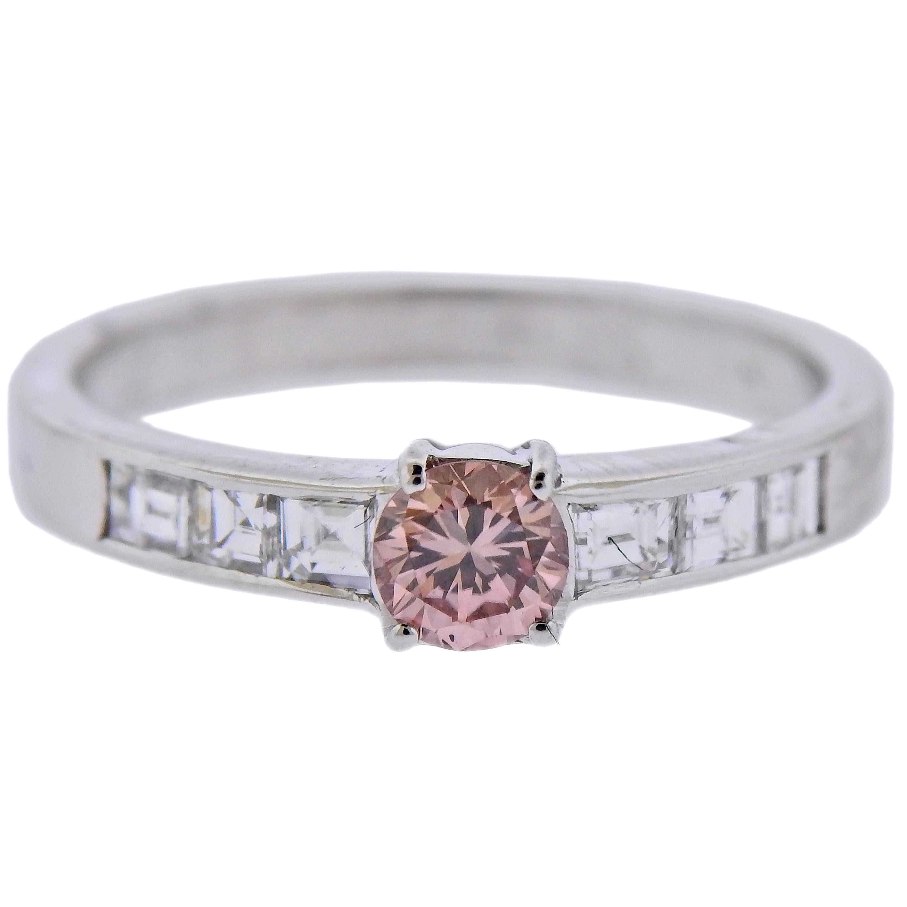 Fancy Pinkish Brown Diamond Gold Engagement Ring For Sale