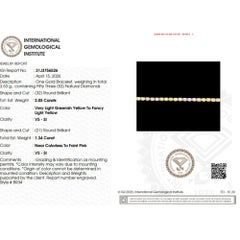 Pulsera de tenis con diamantes de color verde rosáceo de fantasía en oro macizo de 14 quilates (certificado)