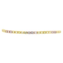Pulsera de tenis con diamantes de color verde rosáceo de fantasía en oro macizo de 14 quilates (certificado)