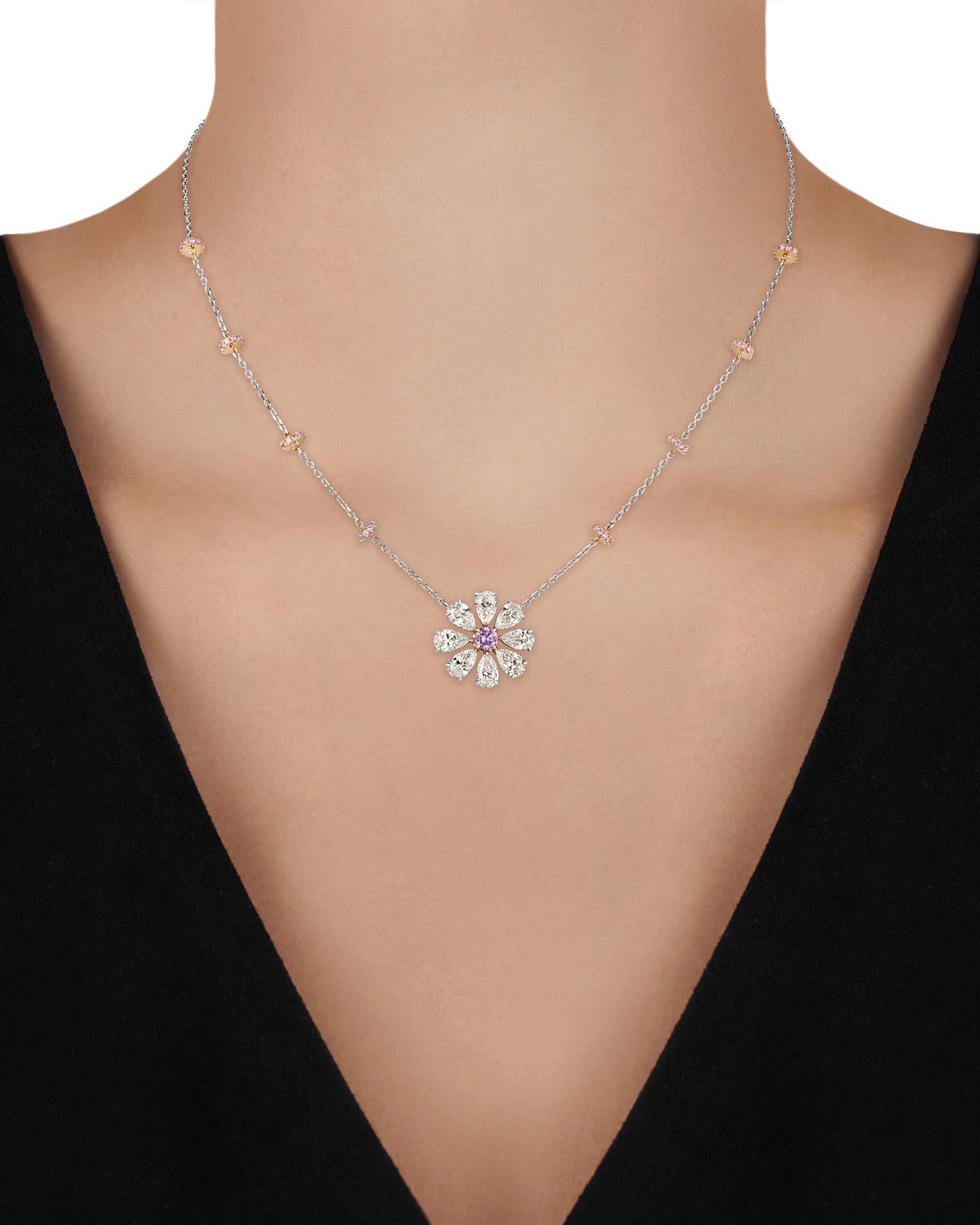 Modern Fancy Pinkish Purple Diamond Flower Pendant For Sale
