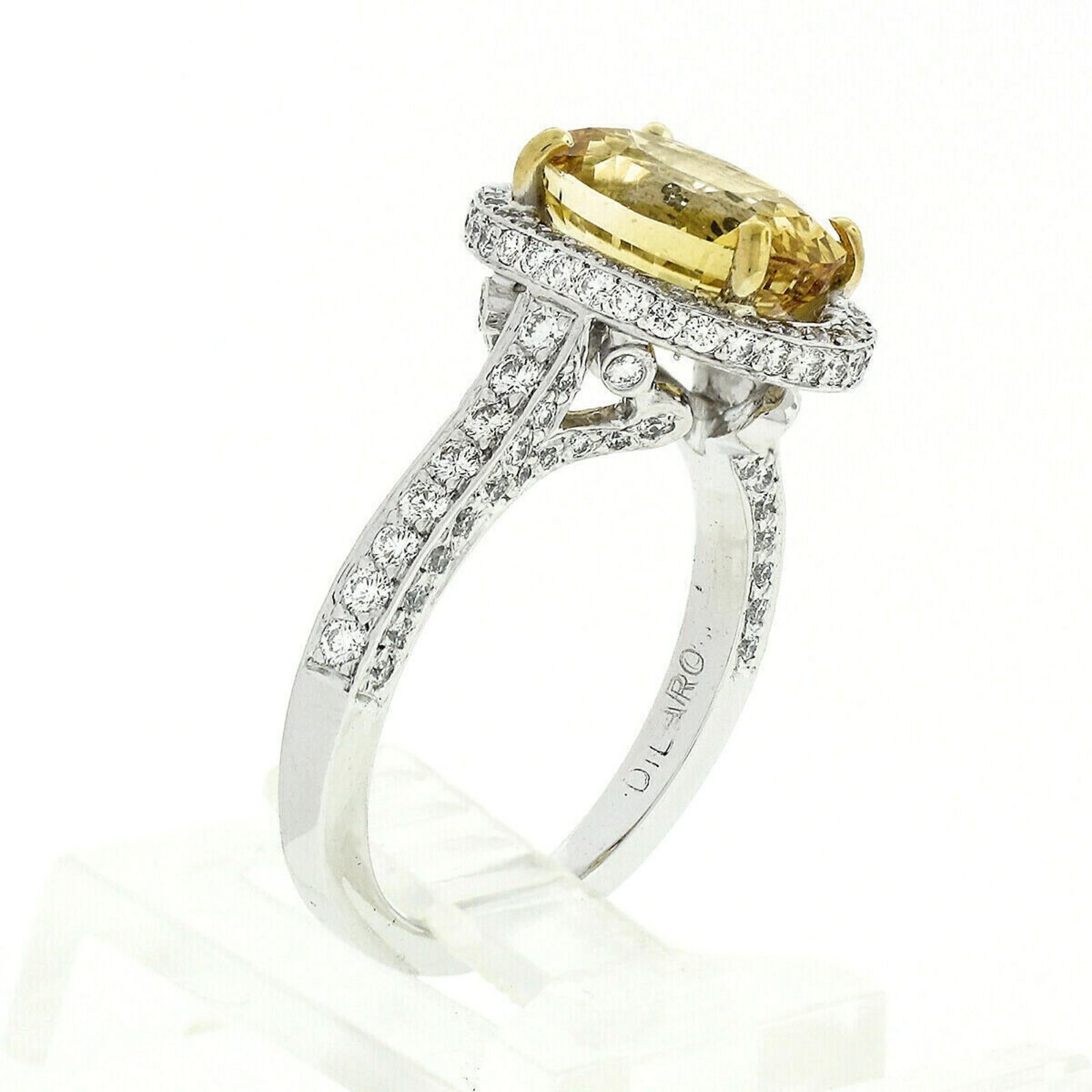 Fancy Platinum 5.6 Carat GIA Oval Yellow Sapphire and Diamond Cocktail Ring 1