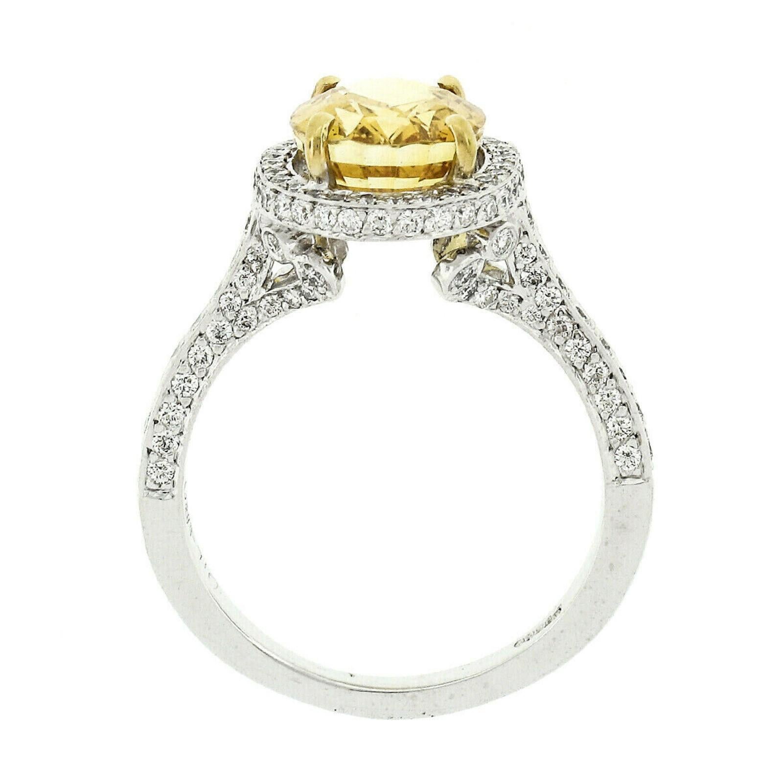 Fancy Platinum 5.6 Carat GIA Oval Yellow Sapphire and Diamond Cocktail Ring 2