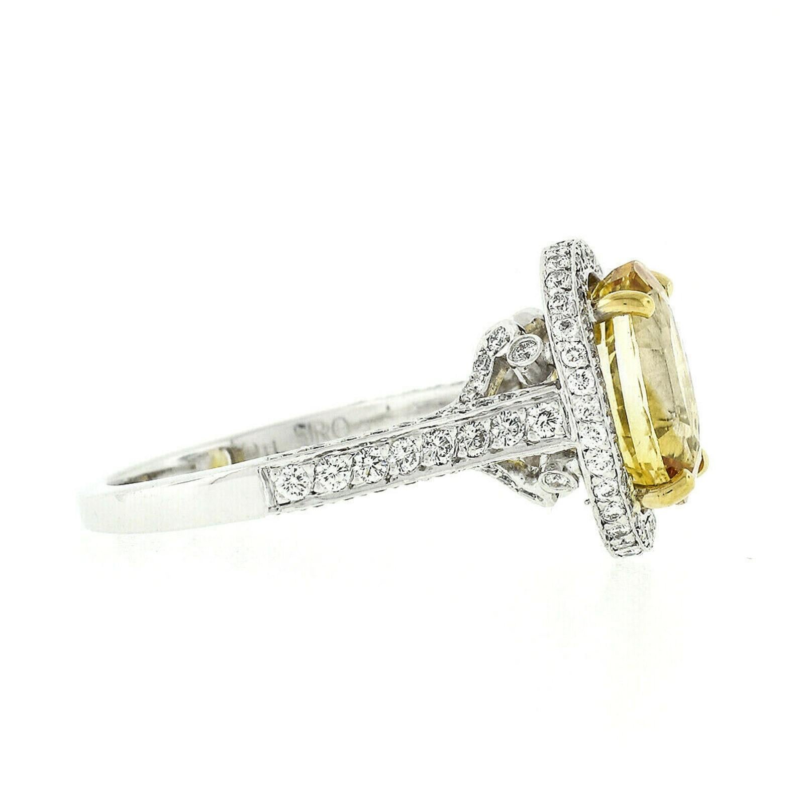 Fancy Platinum 5.6 Carat GIA Oval Yellow Sapphire and Diamond Cocktail Ring 3