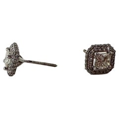 Fancy princess cut diamond stud earrings 1ct 14kt white gold stud earrings