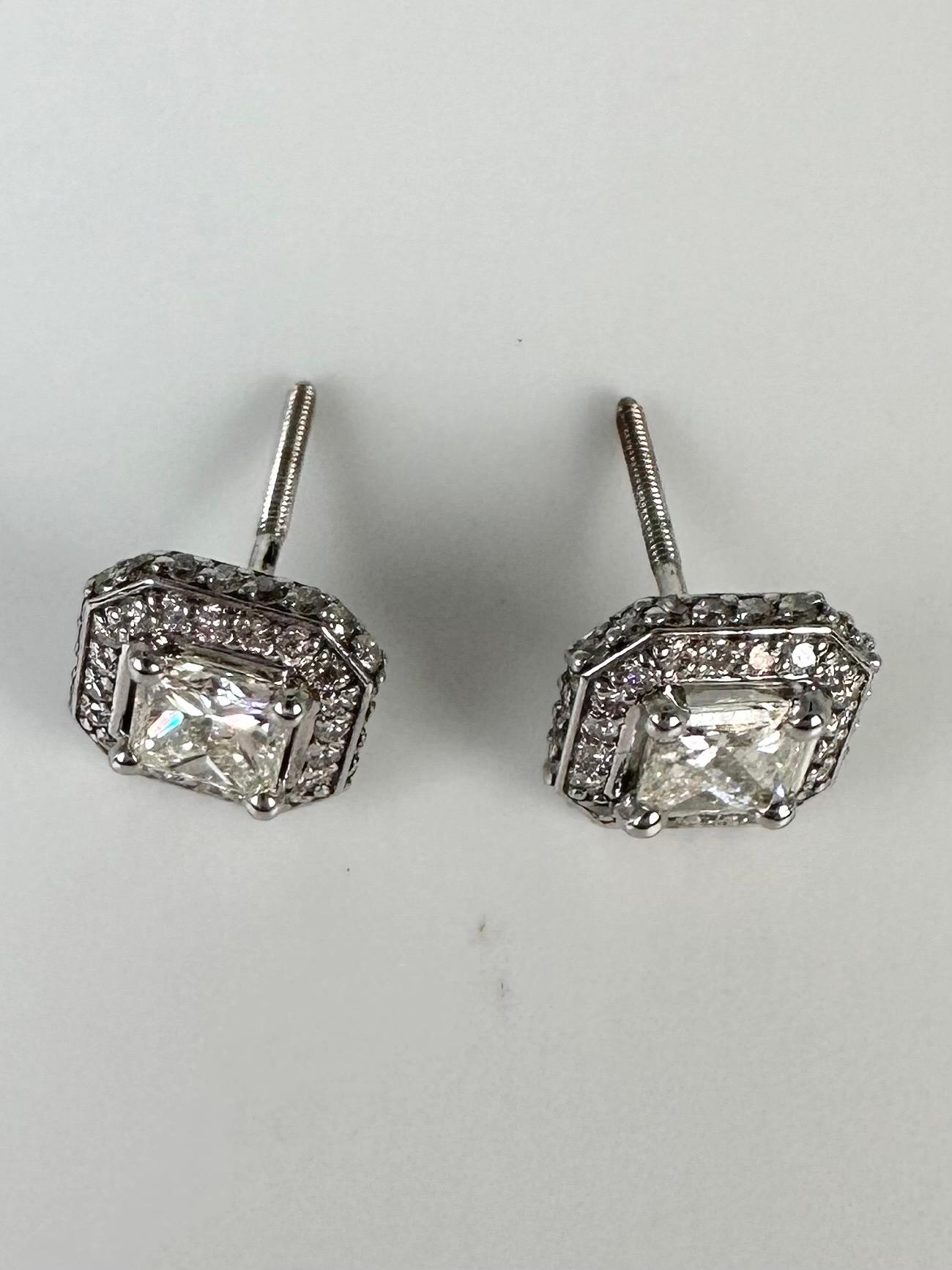 Princess Cut Fancy princess cut diamond stud earrings 1ct 14kt white gold stud earrings For Sale
