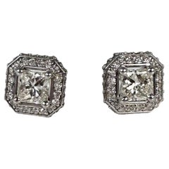 Fancy princess cut diamond stud earrings 1ct 14kt white gold stud earrings