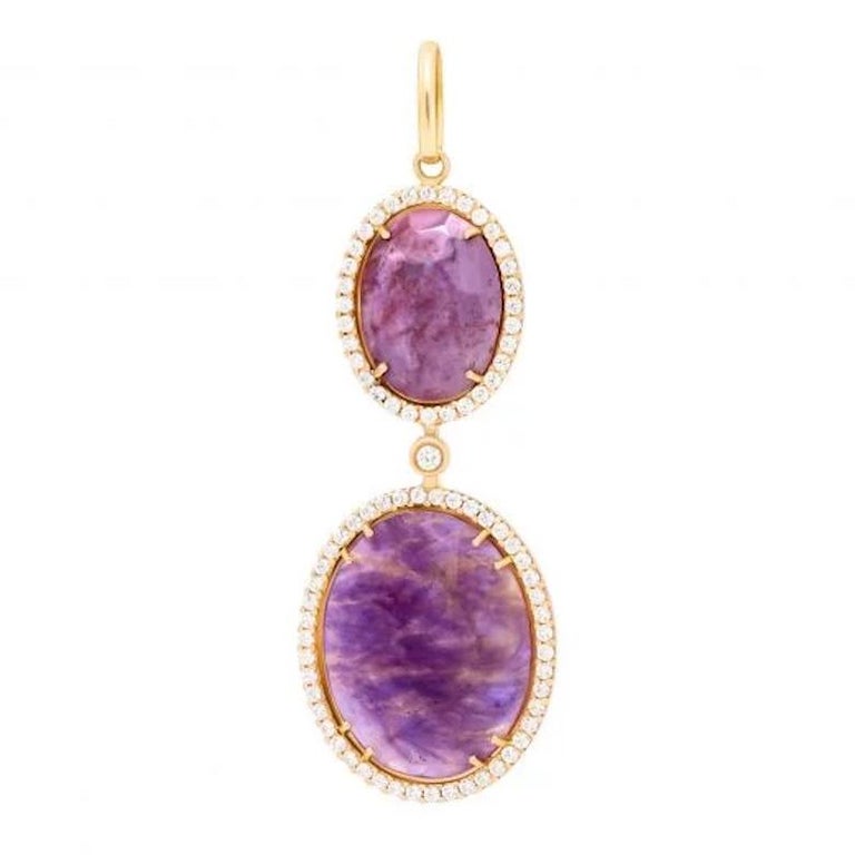 Fancy Purple Amethyst Zirconia Yellow Gold Earrings for Her In New Condition For Sale In Montreux, CH