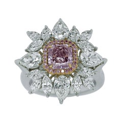 Fancy Purple Pink Diamond Ring with Marquise and Pear Shape Stones