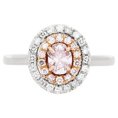 Fancy Purplish Pink Oval Diamond Double Halo Style Ring in Plat/18K Rose Gold