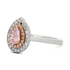 Fancy Purplish-Pink Pear Diamond Double Halo Style Ring in Plat/18K Rose Gold