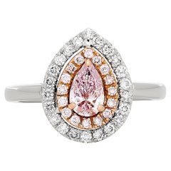 Fancy Purplish-Pink Pear Diamond Double Halo Style Ring in Plat/18K Rose Gold