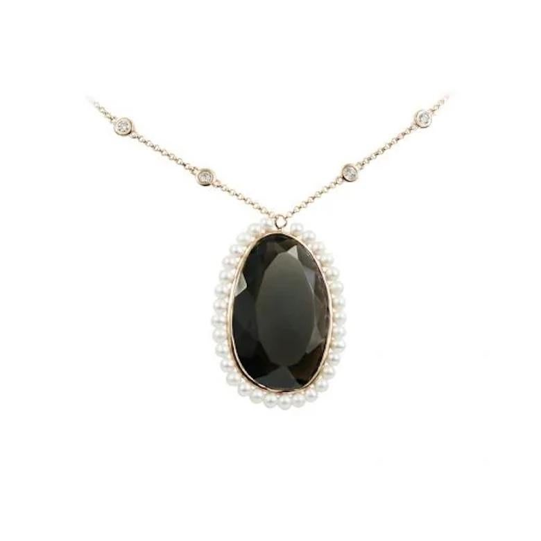 Modern Fancy Quartz Pearls Yellow Gold Pendant Necklace for Her For Sale
