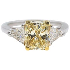 Fancy Radiant Diamond Three-Stone Engagement Ring 2.11 Carat