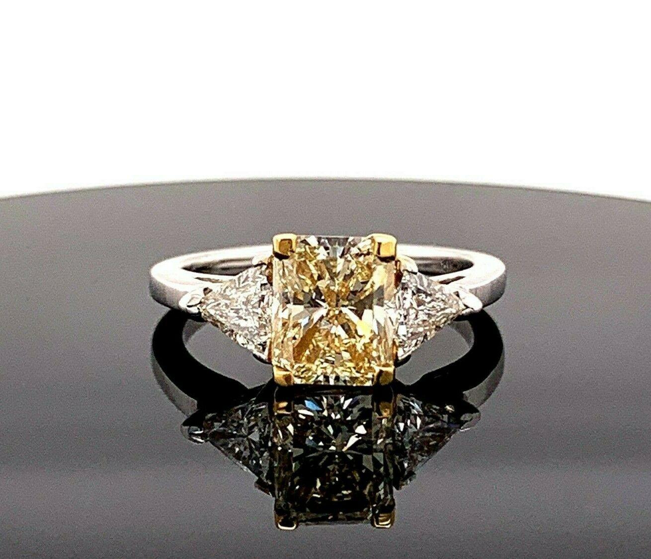 Radiant Cut Fancy Radiant Diamond Three-Stone Engagement Ring 2.11 Carat