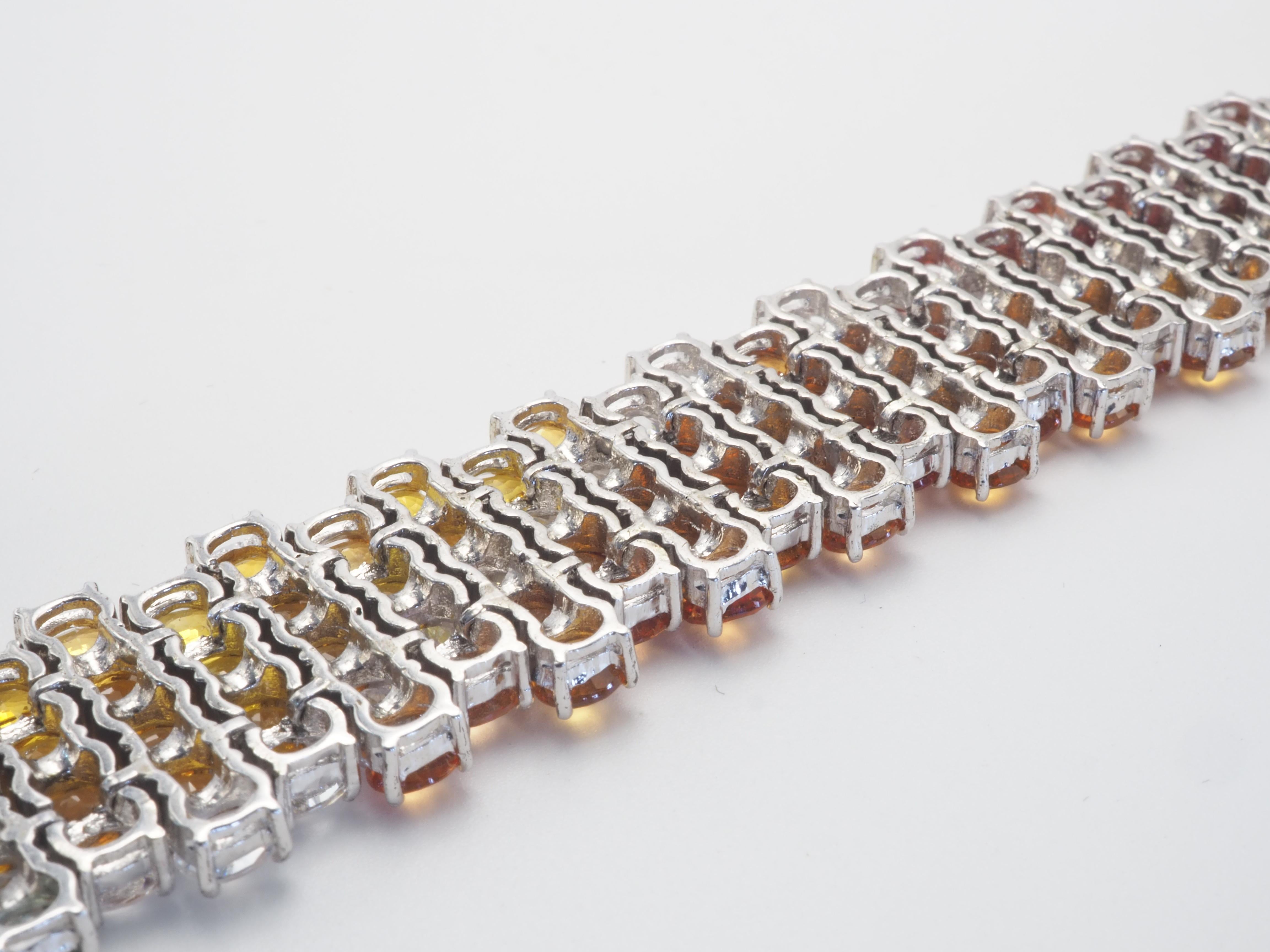 Women's or Men's Fancy Rainbow Regal 76.90ct Fancy Sapphires & Quartz Sterling Silver Bracelet For Sale