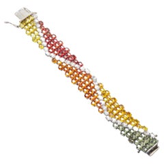 Fancy Rainbow Regal 76.90ct Fancy Sapphires & Quartz Sterling Silver Bracelet