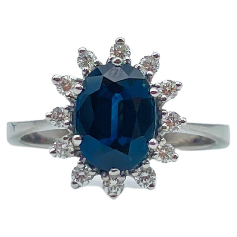 Aesthetic Movement Fancy ring in lady diana still with diamonds and sapphire For Sale