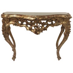 Fancy Rococo Style Italian Giltwood and Faux Marble-Top Console