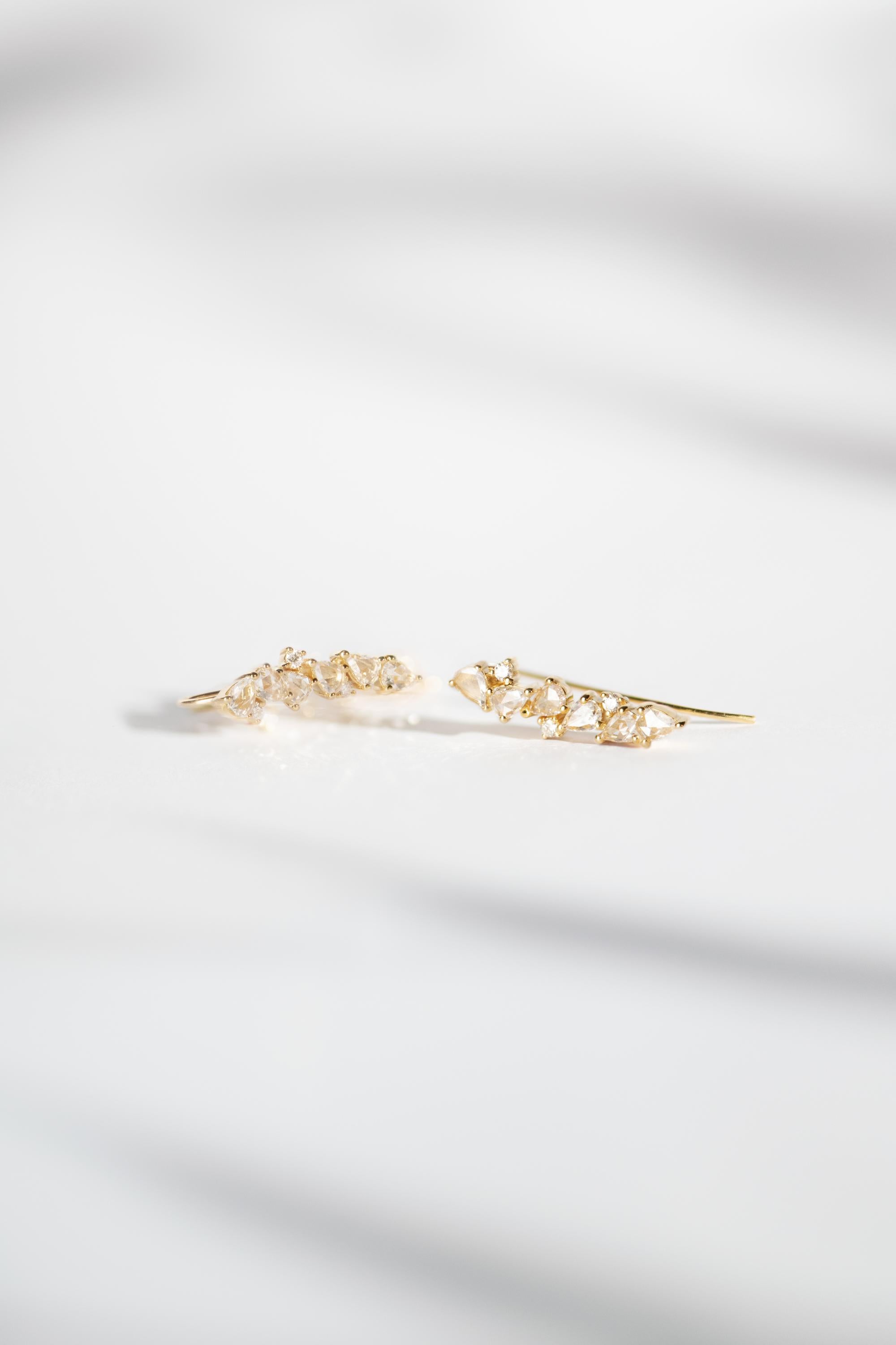 Modern Manpriya B Fancy Rose-Cut and White Diamond 18K Gold Ear Climber Cuff Earrings For Sale