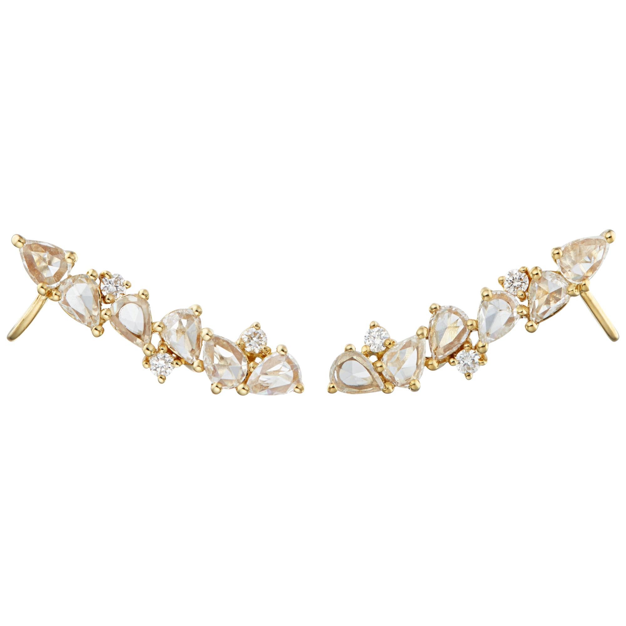 Manpriya B Fancy Rose-Cut and White Diamond 18K Gold Ear Climber Cuff Earrings im Angebot