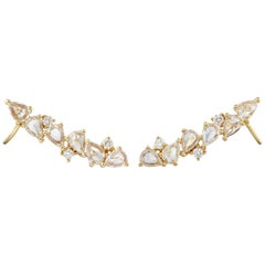 Manpriya B Fancy Rose-Cut and White Diamond 18K Gold Ear Climber Cuff Earrings