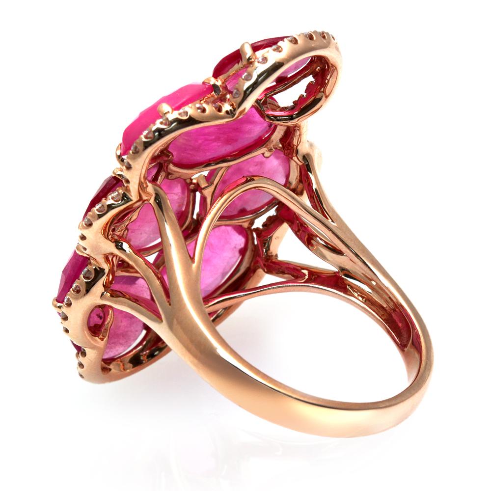 Women's Fancy Rose Cut Multi Pink Sapphires and Diamonds 14 Karat Rose Gold Seven Ring