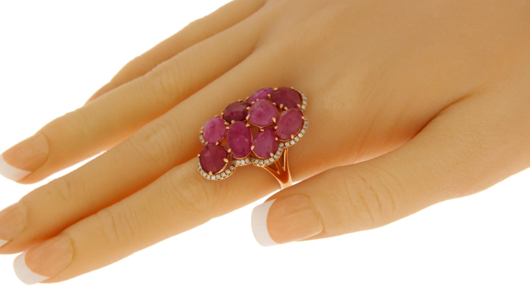 Fancy Rose Cut Multi Pink Sapphires and Diamonds 14 Karat Rose Gold Seven Ring 2